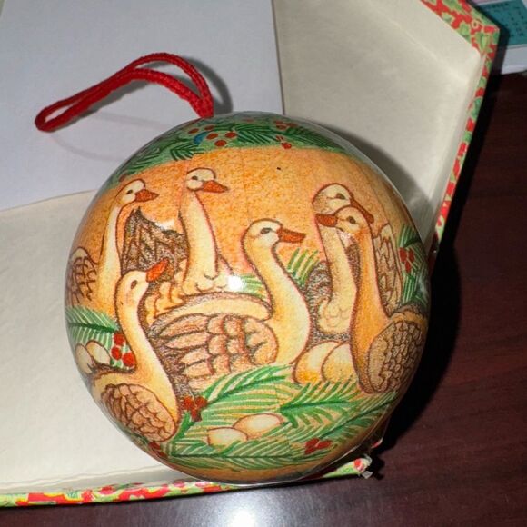 Vintage 12 Days of Christmas Papier Mache 6 Six Geese A Laying Tree Ornament - Picture 1 of 2